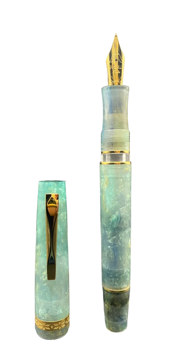 Stilografica Gioia Verde Acqua | Resina Italiana e Oro - immagine 2